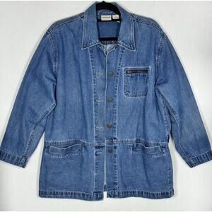 Vintage Crossroads Chambray Denim Chore Jacket Pockets Metal Buttons Womens Med
